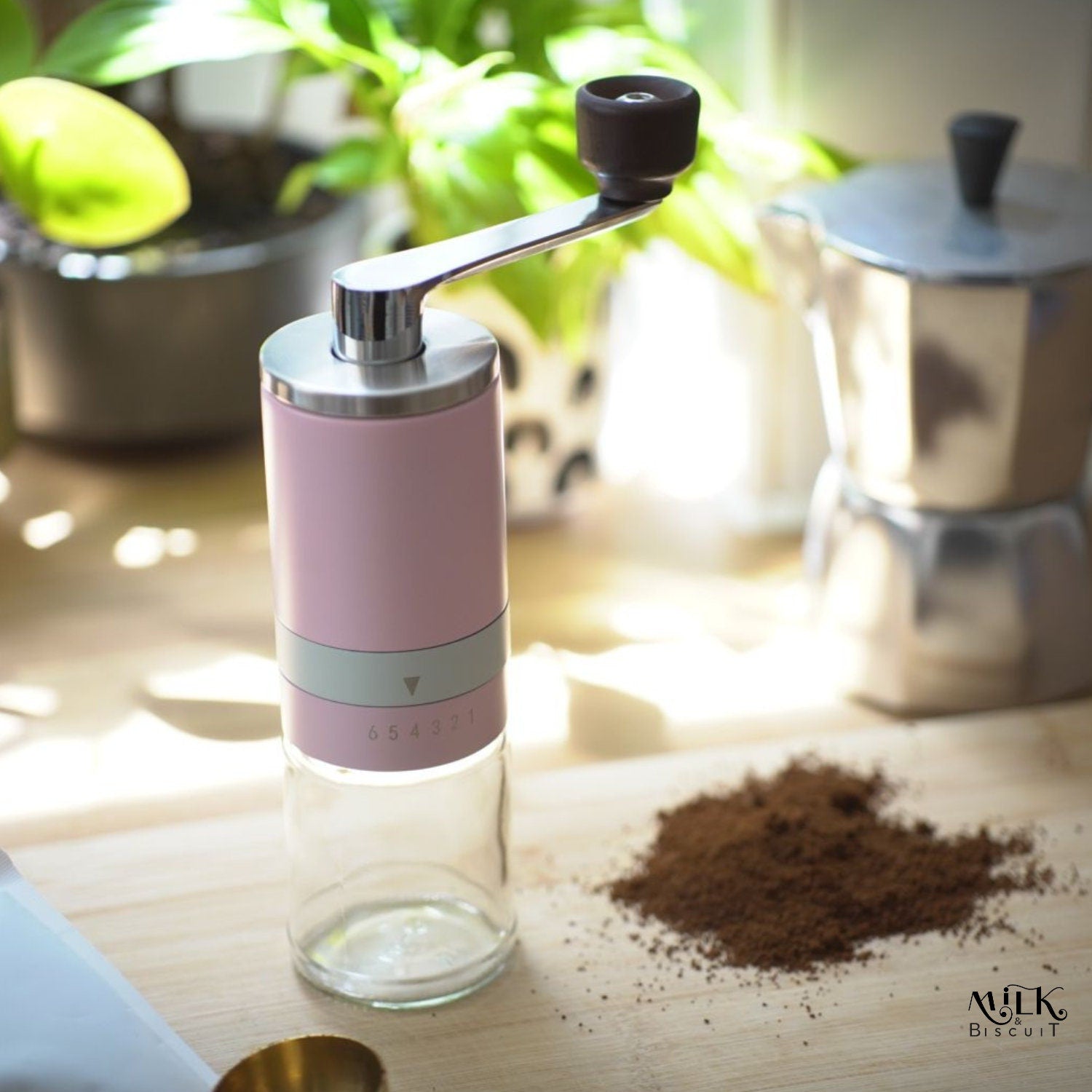 Pink Manual Ceramic Burr Coffee Grinder