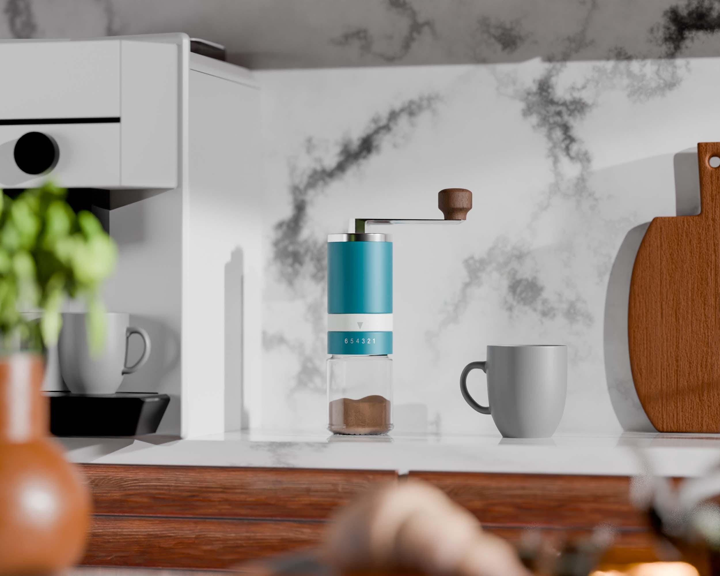 Blue Manual Ceramic Burr Coffee Grinder