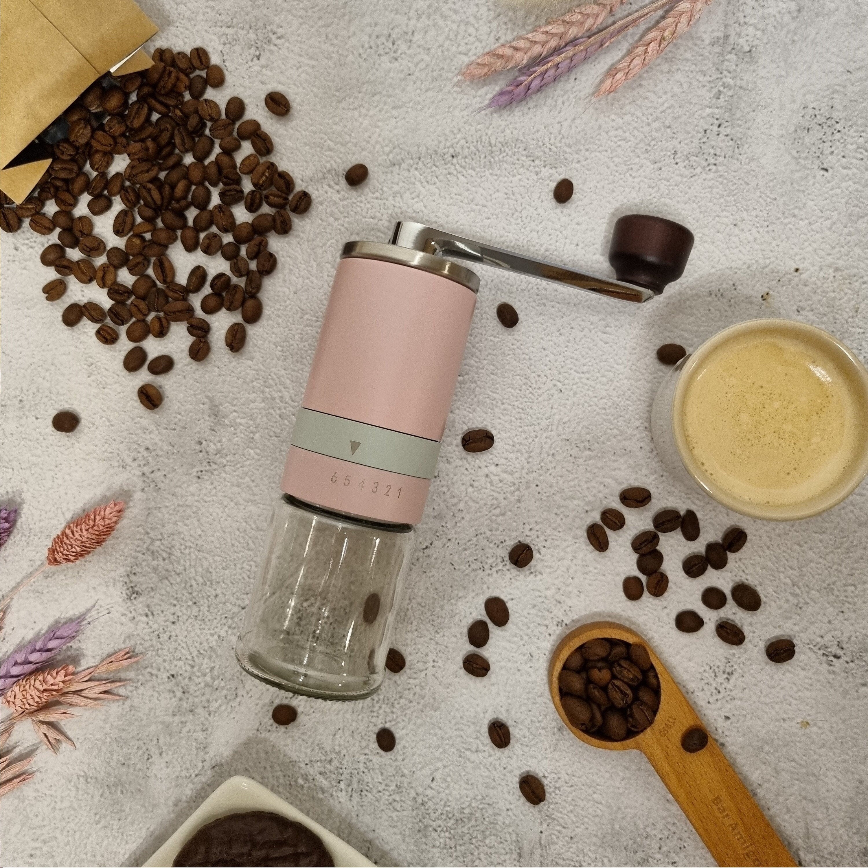 Pink Manual Ceramic Burr Coffee Grinder