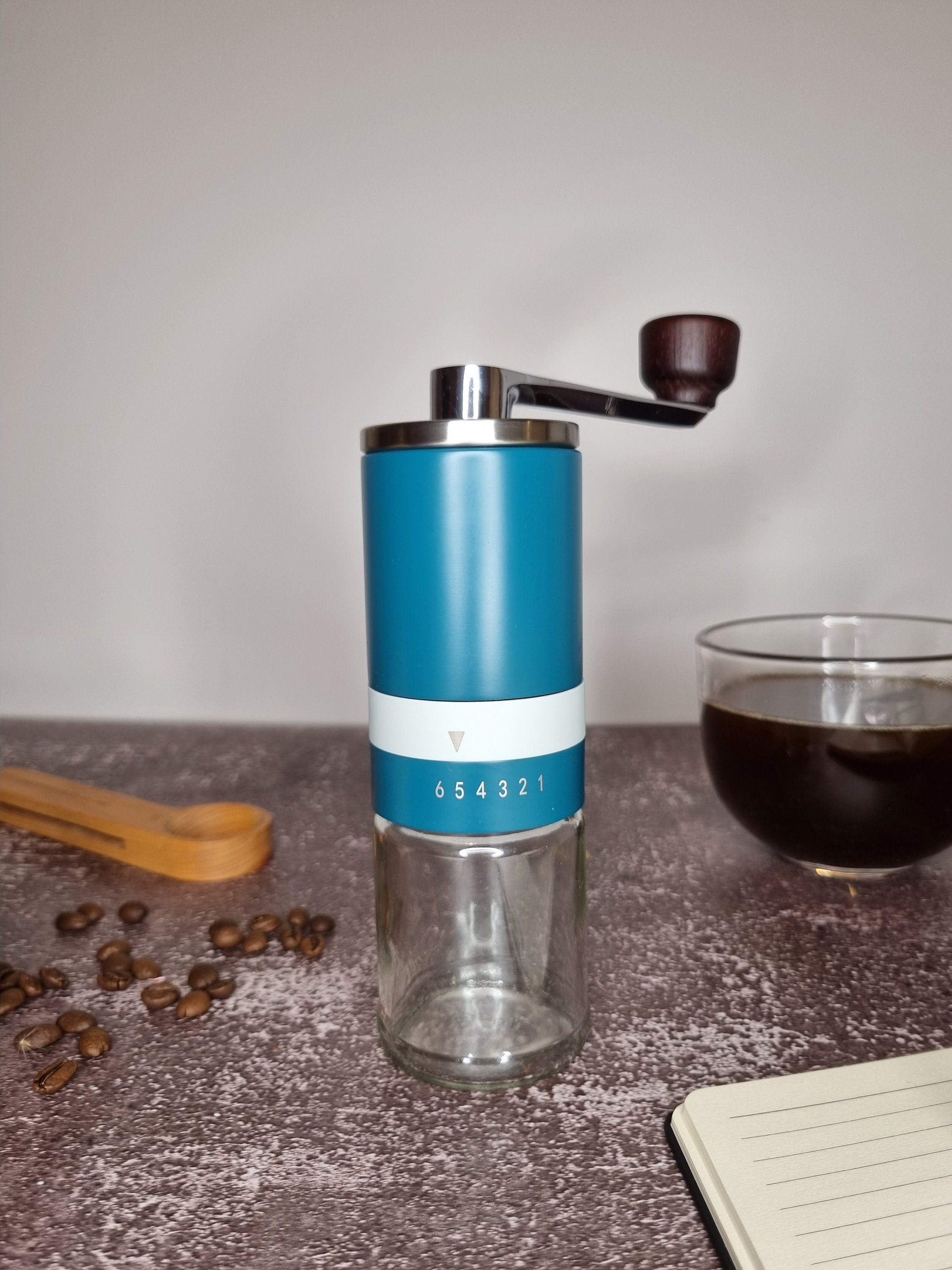 Blue Manual Ceramic Burr Coffee Grinder
